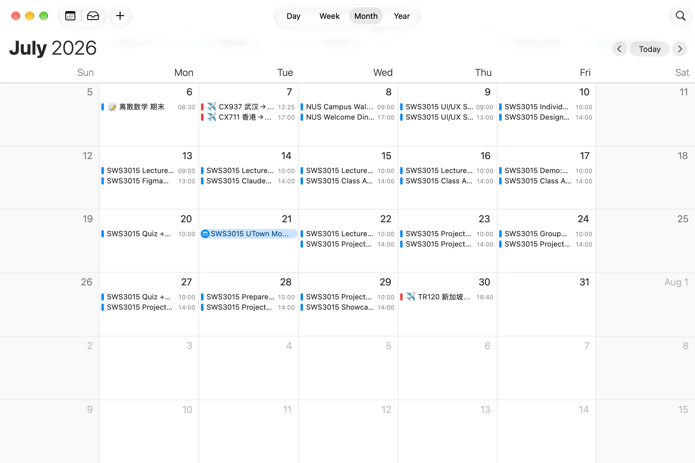 My course schedule