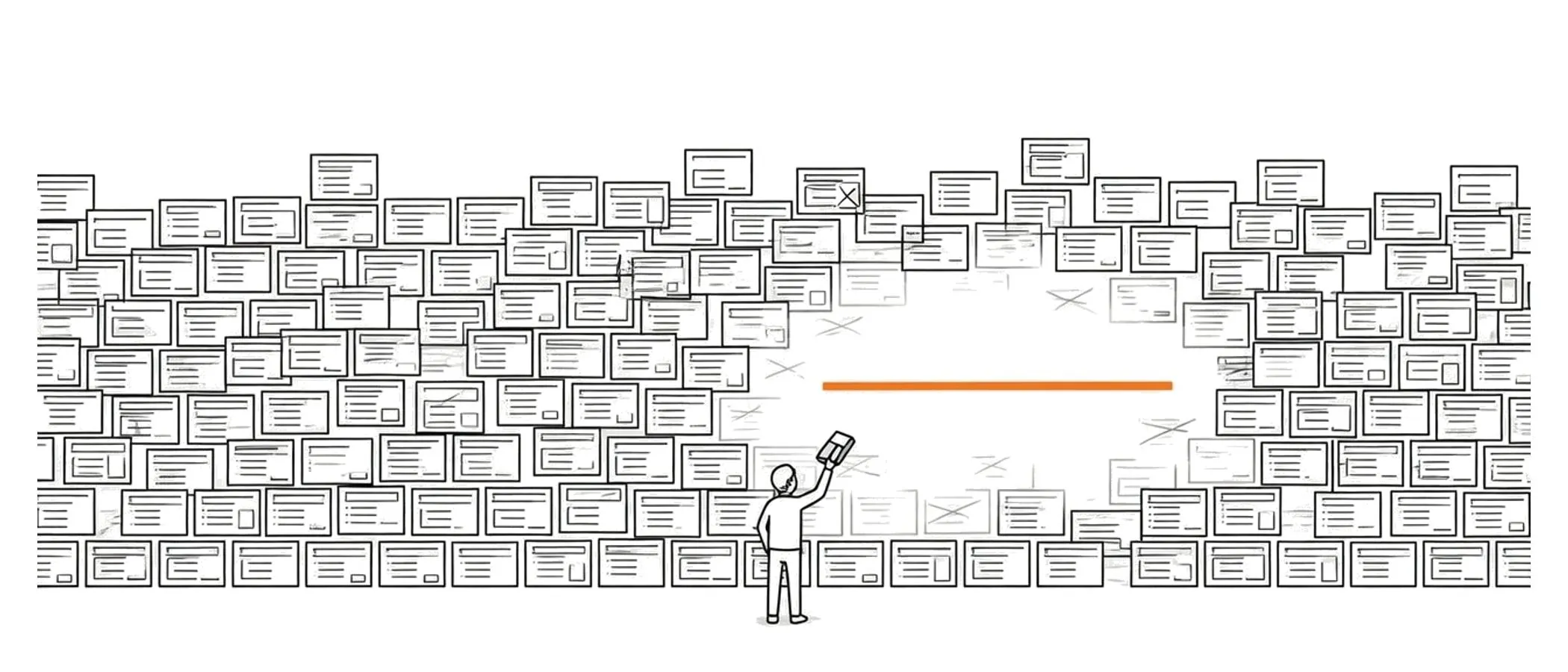 A wall of quiet interfaces and unfinished ideas